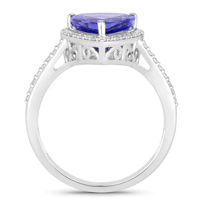 2.57 Carat Genuine Tanzanite & Diamond 14K White Gold Engagement Ring