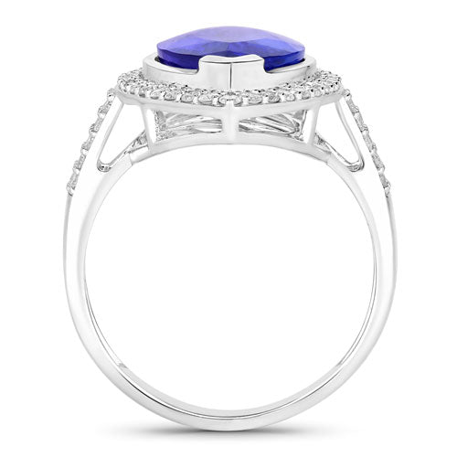 Anillo de 5.57 quilates de tanzanita genuina y diamante blanco en oro blanco de 14 quilates