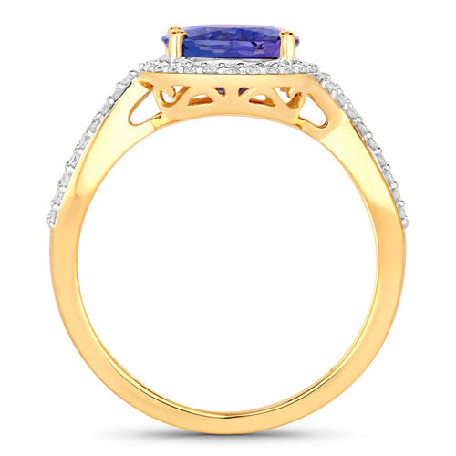 2.79 Carat Genuine Tanzanite and Diamond 14K Yellow Gold Ring