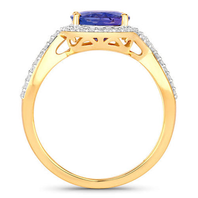 2.79 Carat Genuine Tanzanite and Diamond 14K Yellow Gold Ring