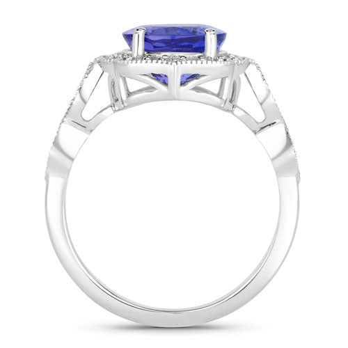 Anillo de 3.85 quilates de tanzanita genuina y diamante en oro blanco de 14 quilates