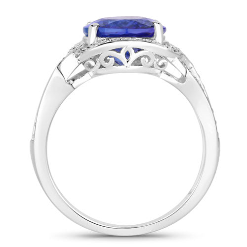 4.19 Carat Genuine Tanzanite and White Diamond Ring in 14K White Gold