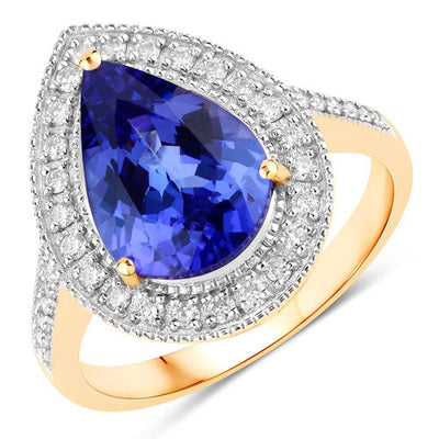 3.37 Carat Genuine Tanzanite and White Diamond Halo Ring