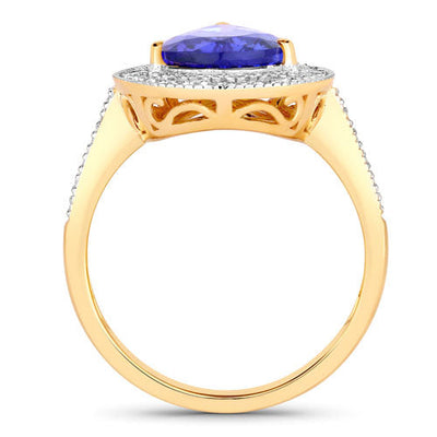 3.37 Carat Genuine Tanzanite and White Diamond Halo Ring