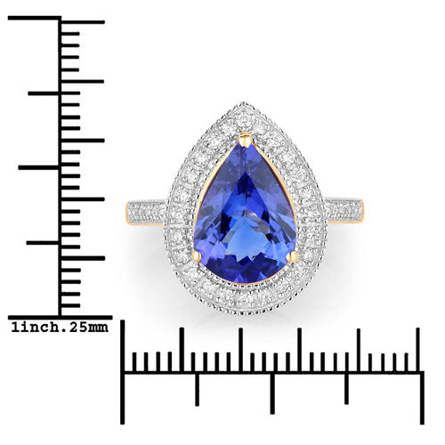 Anillo Halo de Tanzanita y Diamante Blanco de 3.37 Quilates