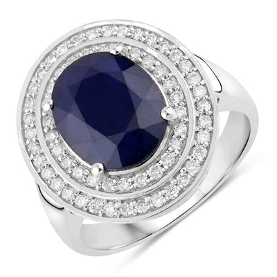 4.82 Carat Blue Sapphire and Diamond 14K White Gold Engagement Ring