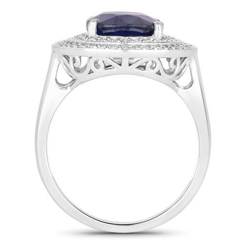 4.82 Carat Blue Sapphire and Diamond 14K White Gold Engagement Ring