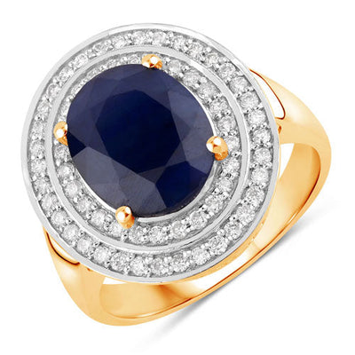 4.82 Carat Blue Sapphire and Diamond 14K Yellow Gold Engagement Ring