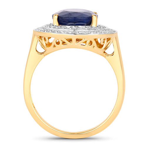 Anillo de Compromiso de Zafiro Azul y Diamante de 4.82 Quilates en Oro Amarillo de 14K