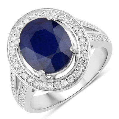 Bague de fiançailles en saphir bleu et diamant de 4,74 carats en or blanc 14K