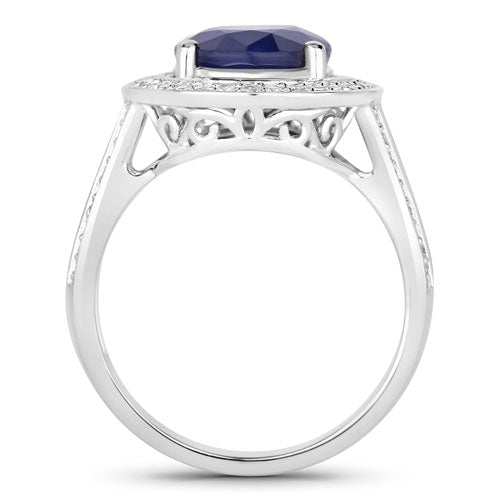Anillo de Compromiso de Zafiro Azul y Diamante de 4.74 Quilates en Oro Blanco de 14K