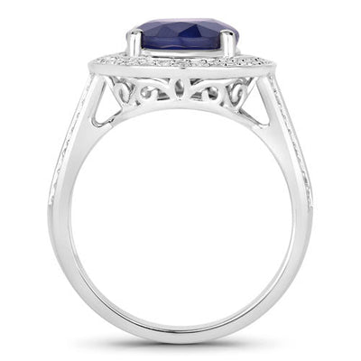 Bague de fiançailles en saphir bleu et diamant de 4,74 carats en or blanc 14K