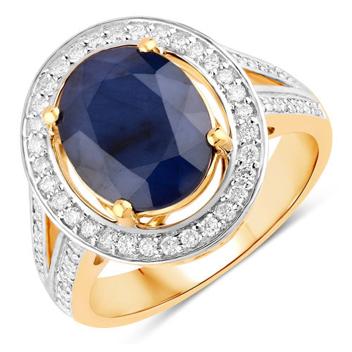 Anillo de Compromiso de Zafiro Azul y Diamante de 4.74 Quilates en Oro Amarillo de 14K