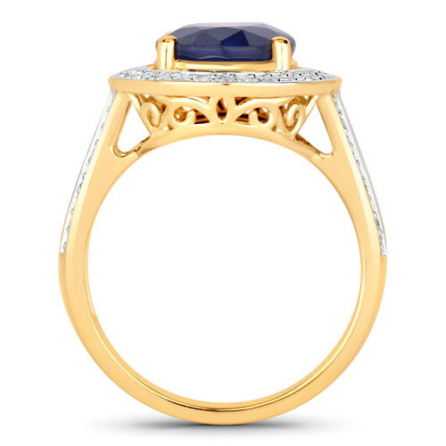 Anillo de Compromiso de Zafiro Azul y Diamante de 4.74 Quilates en Oro Amarillo de 14K