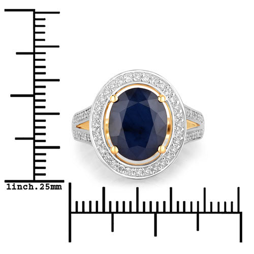 Anillo de Compromiso de Zafiro Azul y Diamante de 4.74 Quilates en Oro Amarillo de 14K