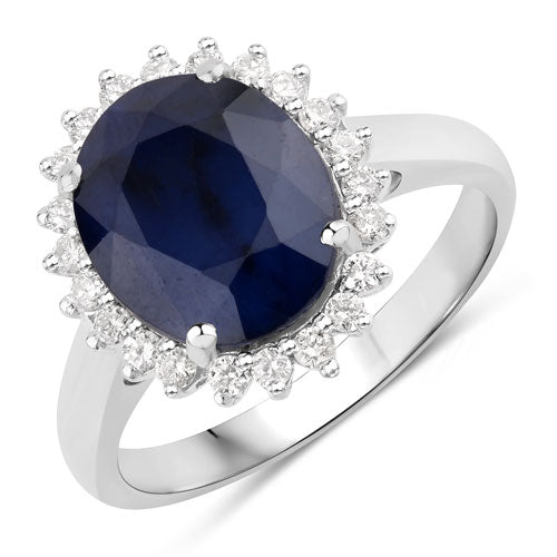 4.63 Carat Blue Sapphire and Diamond 14K White Gold Engagement Ring