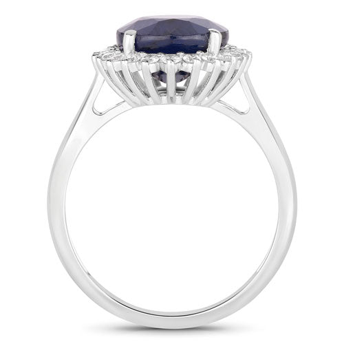 4.63 Carat Blue Sapphire and Diamond 14K White Gold Engagement Ring