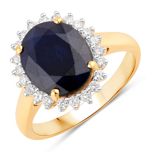 4.63 Carat Blue Sapphire and Diamond Halo Ring in 14K Gold