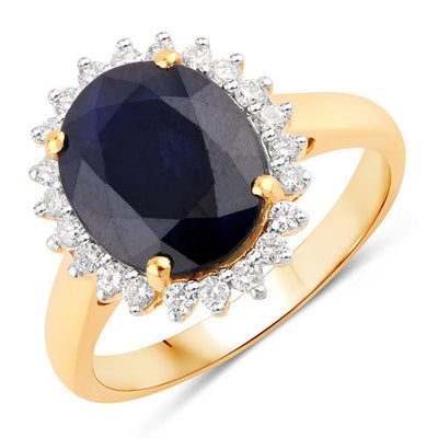Bague Halo en Saphir Bleu et Diamants de 4,63 Carats en Or 14K