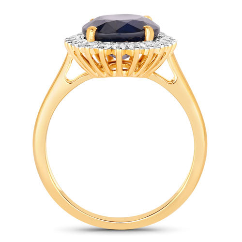4.63 Carat Blue Sapphire and Diamond Halo Ring in 14K Gold