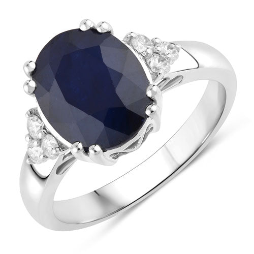 4.50 Carat Blue Sapphire and Diamond 14K White Gold Ring