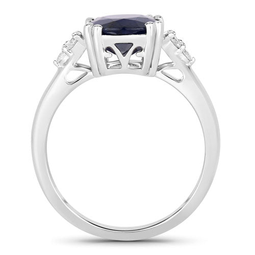 4.50 Carat Blue Sapphire and Diamond 14K White Gold Ring