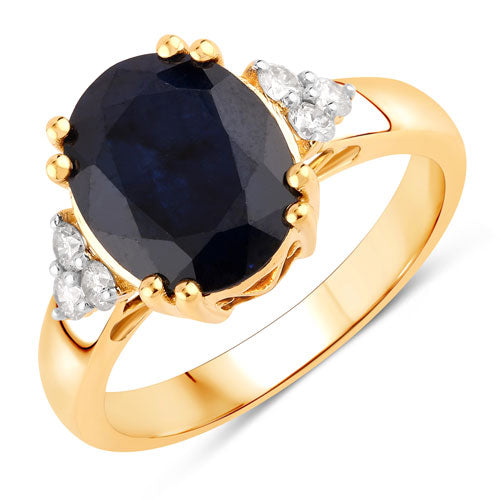 Anillo de Zafiro Azul y Diamante de 4.50 Quilates en Oro Amarillo de 14K