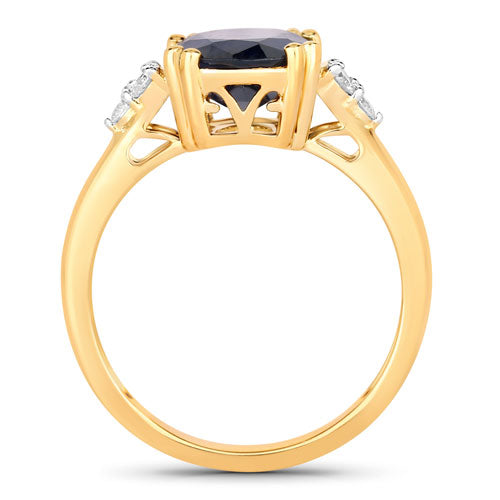 Anillo de Zafiro Azul y Diamante de 4.50 Quilates en Oro Amarillo de 14K