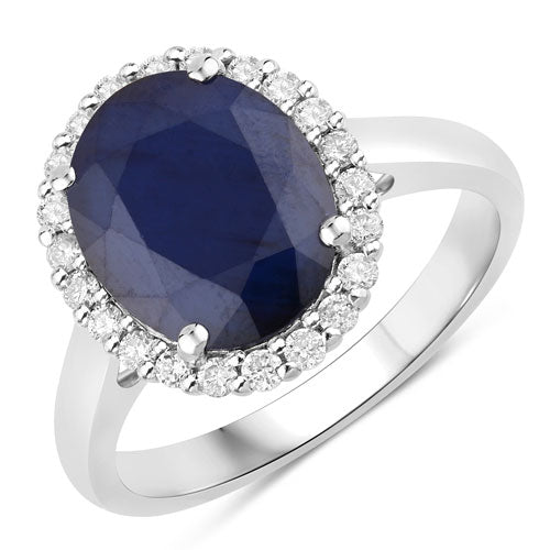 Bague de fiançailles en or blanc 14K avec saphir bleu de 4,63 carats et diamants