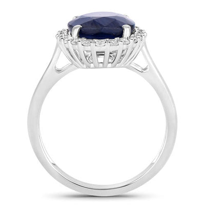Bague de fiançailles en or blanc 14K avec saphir bleu de 4,63 carats et diamants