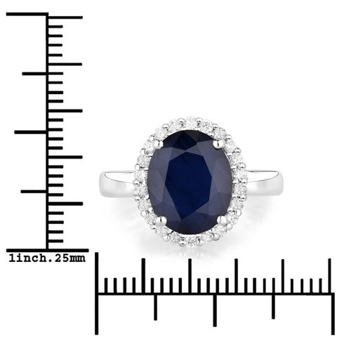 Bague de fiançailles en or blanc 14K avec saphir bleu de 4,63 carats et diamants