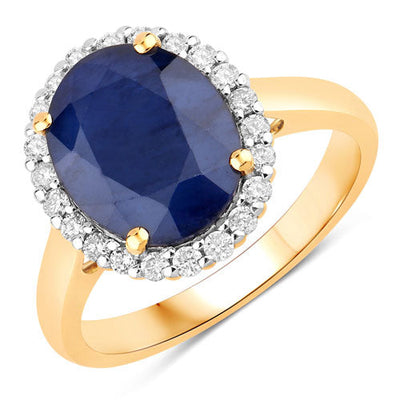 Bague de fiançailles en saphir bleu et diamant de 4,63 carats en or jaune 14K