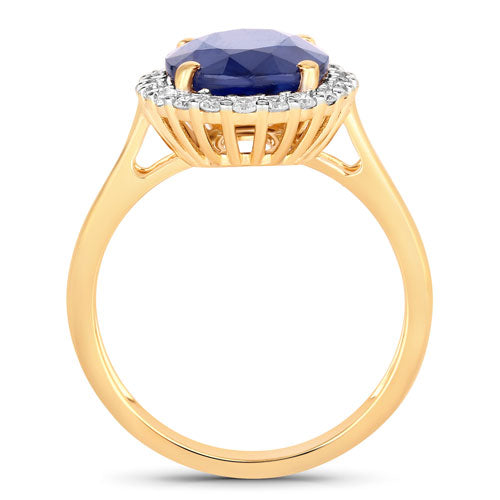 Bague de fiançailles en saphir bleu et diamant de 4,63 carats en or jaune 14K