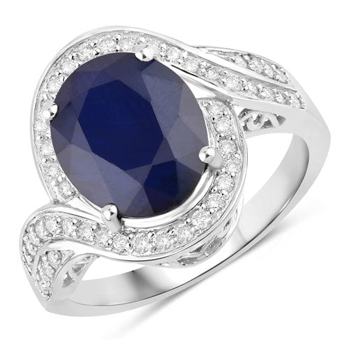 Bague de fiançailles en or blanc 14K avec saphir bleu de 4,69 carats et diamants