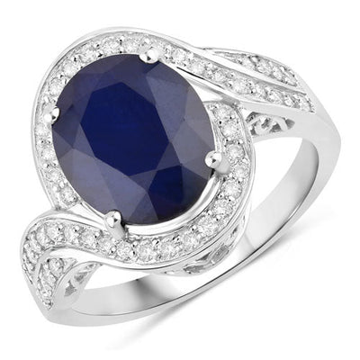 4.69 Carat Blue Sapphire and Diamond 14K White Gold Engagement Ring