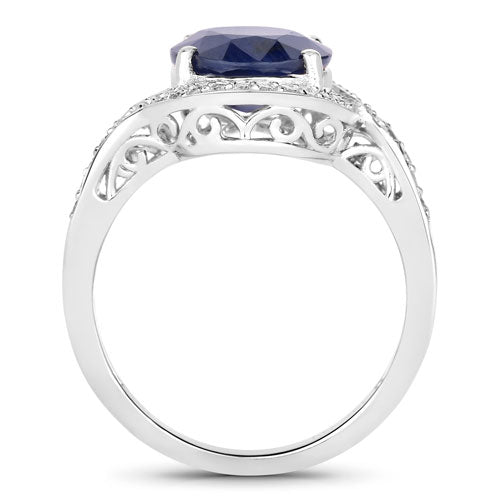 Bague de fiançailles en or blanc 14K avec saphir bleu de 4,69 carats et diamants