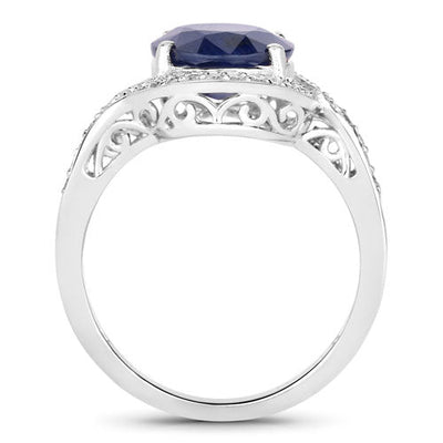 4.69 Carat Blue Sapphire and Diamond 14K White Gold Engagement Ring