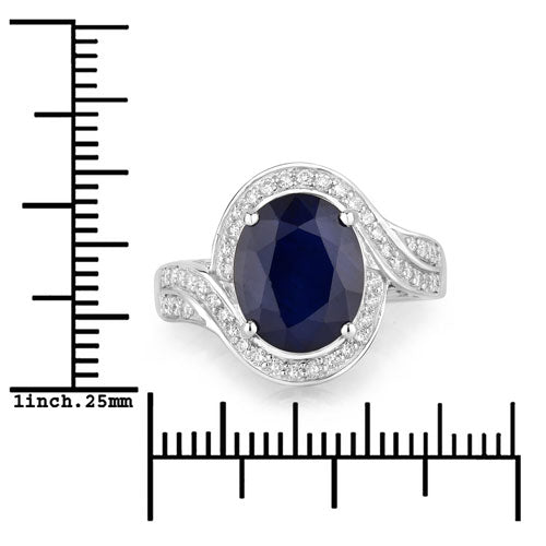 Bague de fiançailles en or blanc 14K avec saphir bleu de 4,69 carats et diamants