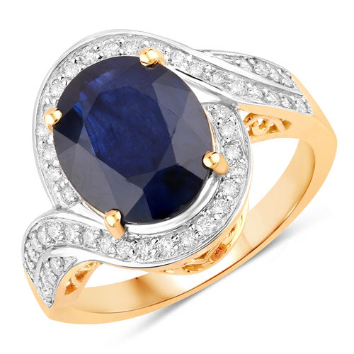 4.69 Carat Blue Sapphire and Diamond 14K Yellow Gold Ring