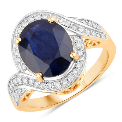 4.69 Carat Blue Sapphire and Diamond 14K Yellow Gold Ring