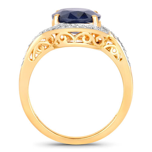 4.69 Carat Blue Sapphire and Diamond 14K Yellow Gold Ring