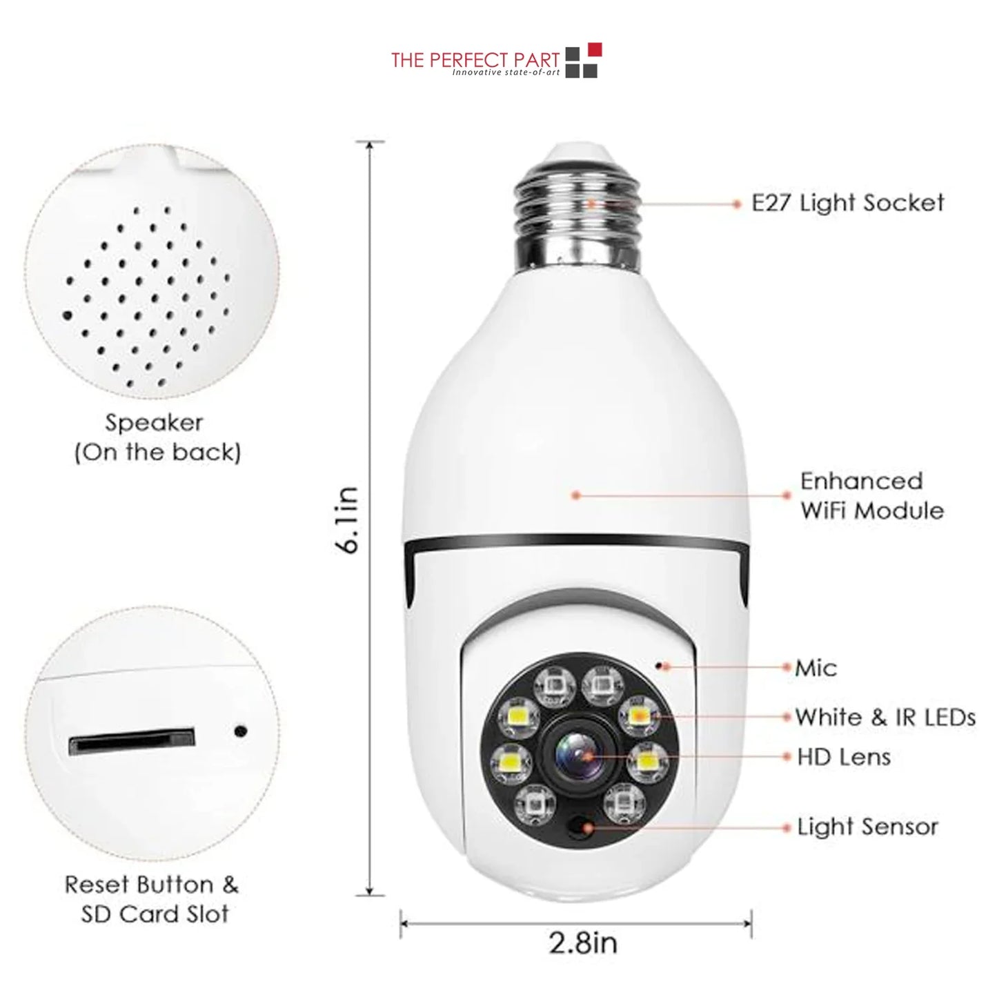 Caméra de Bulbe Éclairant IP E27 1080P 360° - Sécurité Domestique Intelligente