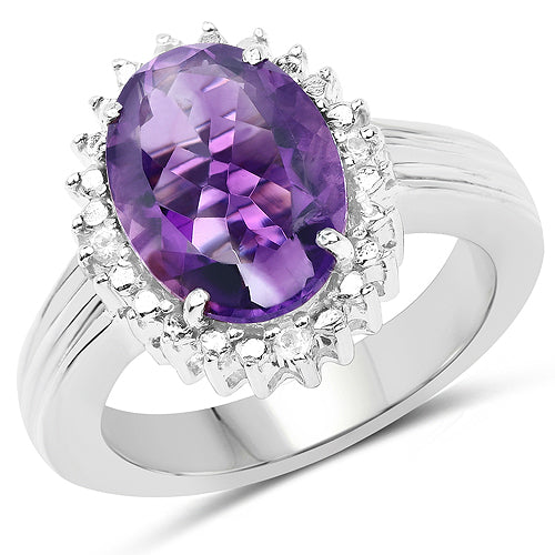 4.99 Carat Genuine Amethyst & White Topaz Sterling Silver Ring