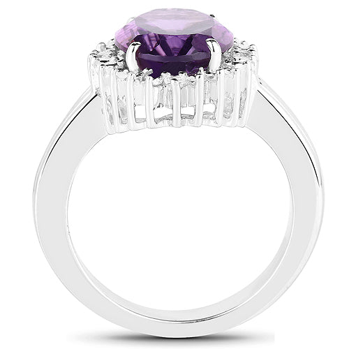 4.99 Carat Genuine Amethyst & White Topaz Sterling Silver Ring