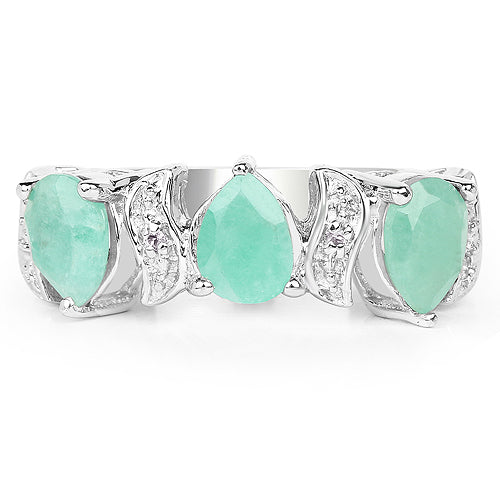 1.87 Carat Genuine Emerald and White Topaz Sterling Silver Ring