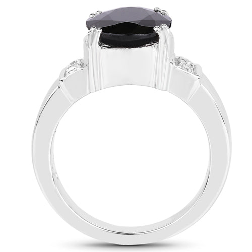 5.29 Carat Black Sapphire & White Topaz Sterling Silver Ring