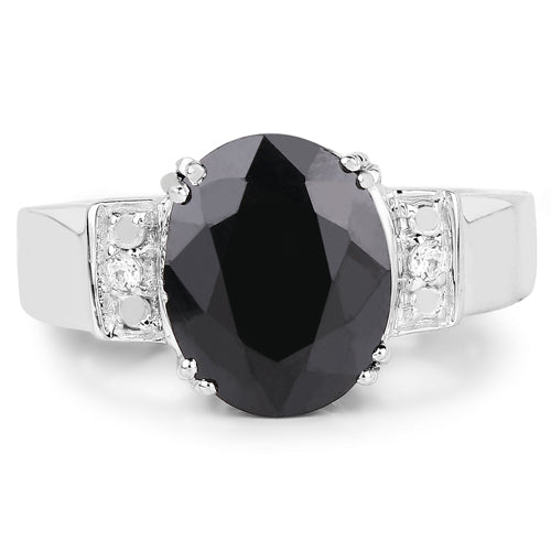 5.29 Carat Black Sapphire & White Topaz Sterling Silver Ring