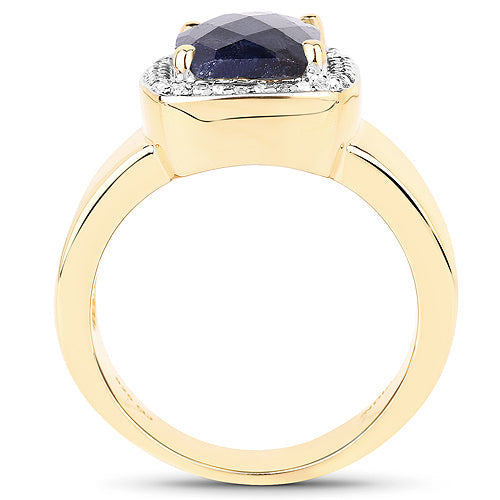 14K Yellow Gold Plated Dyed Sapphire & White Topaz Halo Ring