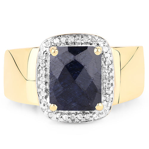 14K Yellow Gold Plated Dyed Sapphire & White Topaz Halo Ring