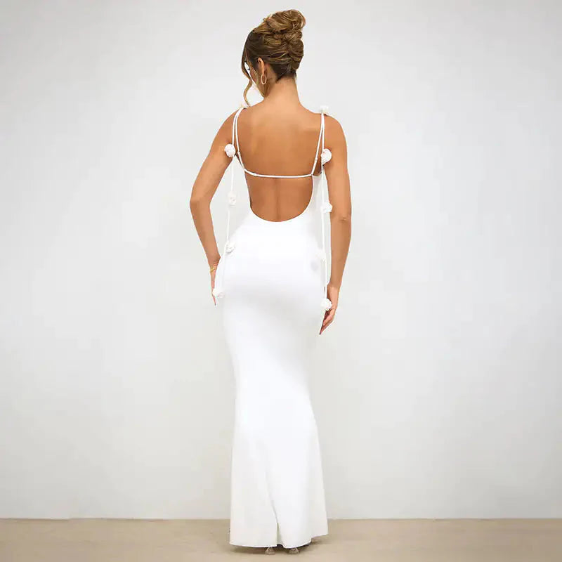 Vestido Elegante Sin Espalda con Tirantes